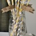 Yellow and Grey Stripes Straws with Kraft Paper Flags