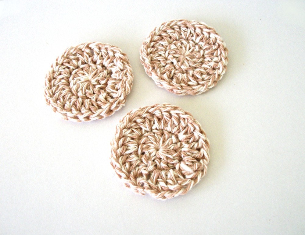 Tan Cotton Makeup Removers Face Scrubbies Set of 3 Crochet Ready To Ship