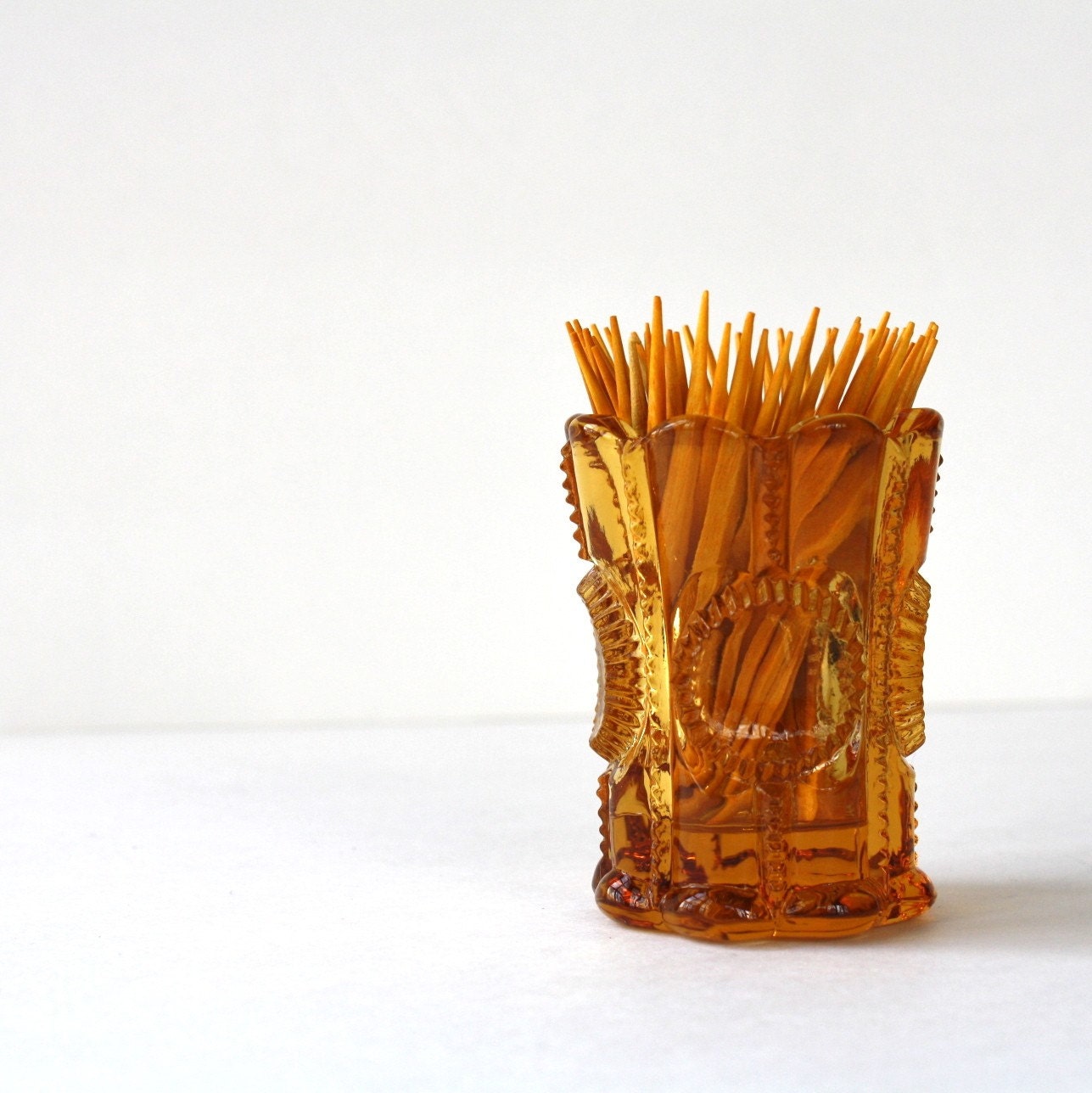 Vintage Amber Glass Toothpick Holder Retro by vincavintage on Etsy