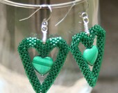 Malachite Gemstone Heart Earrings