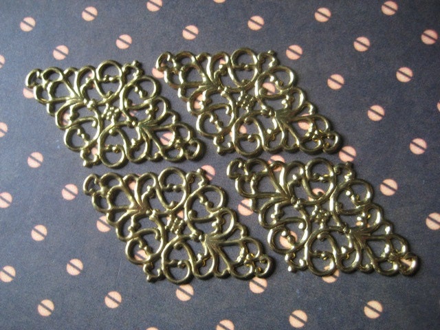Vintage Brass Filigree Stamping Component lot of 4