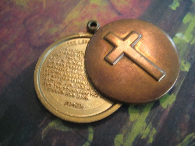 Vintage Locket Cross with Lord's Prayer Rare Slide Locket