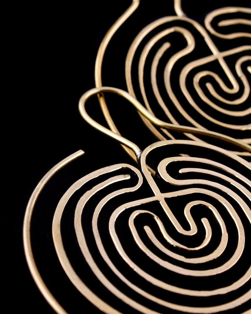 Hoop Earrings - Big Hoops - Tribal Earrings - Labyrinth Jewelry - Gold Earrings