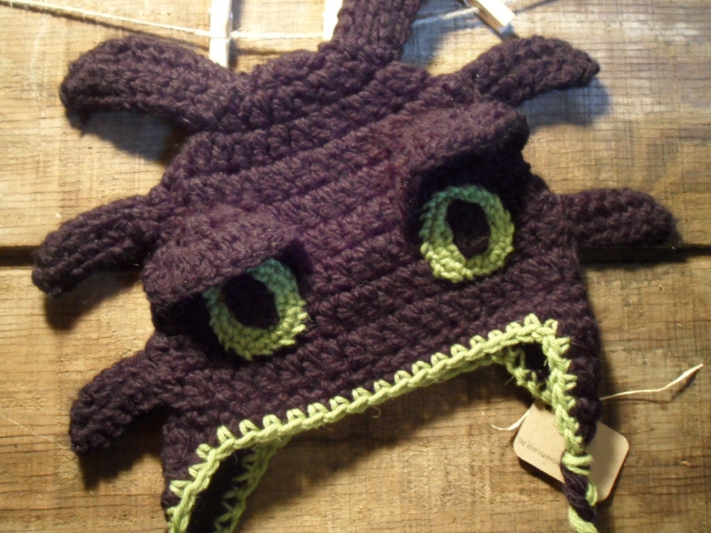 Black Dragon Monster Crochet Hat with Ear Flaps