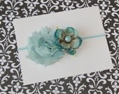 Vintage Collection Shabby Aqua Headband  (Newborn, Toddler, Child)