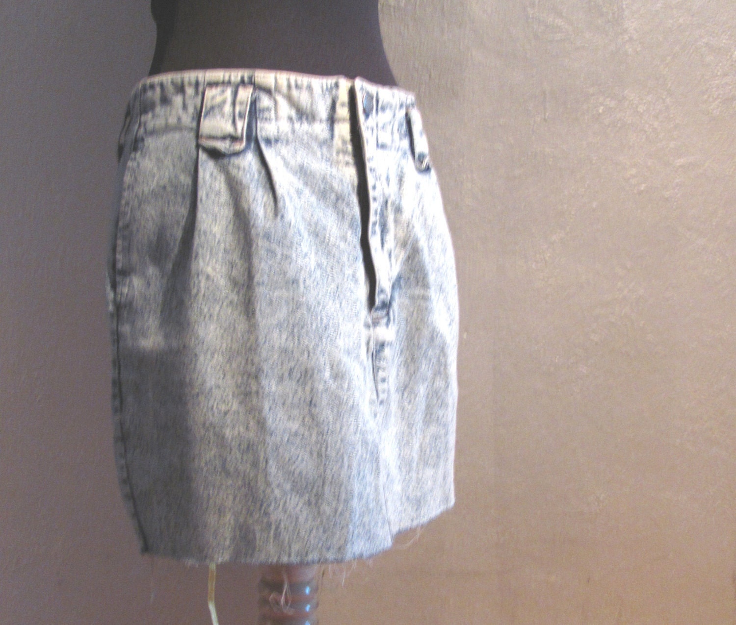 Acid Wash Cut Off Mini Skirt / Calvin Klein Denim
