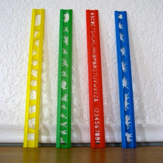 Vintage Plastic 12 Inch Rulers with Stencils by nellsvintagehouse