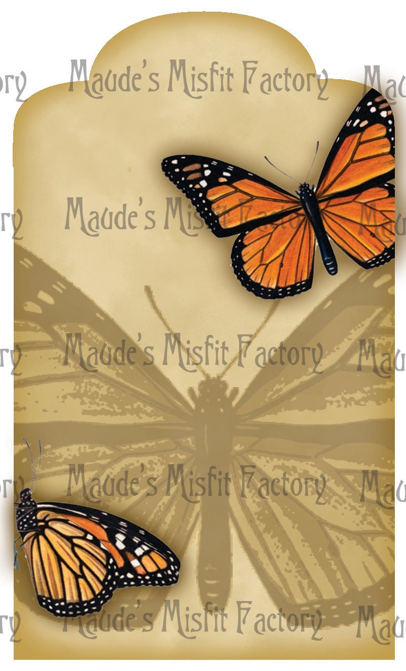 digital gift tag - monarch butterfly tea paper 8  PRINTABLE IMAGES 2x3.5 inch Tags, Cards, Etsy Shop Labels