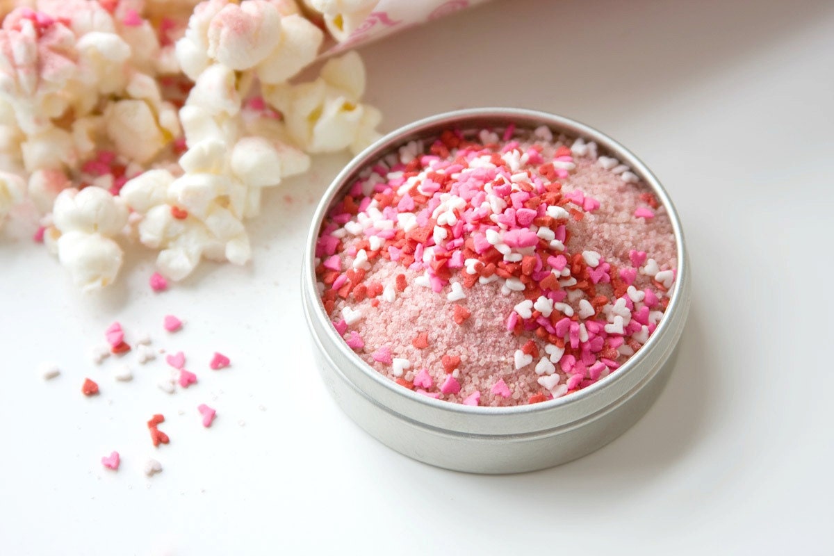 Popcorn seasonings - gourmet popcorn spice kit - gift for foodies - Valentine's Day pink hearts - try two flavors