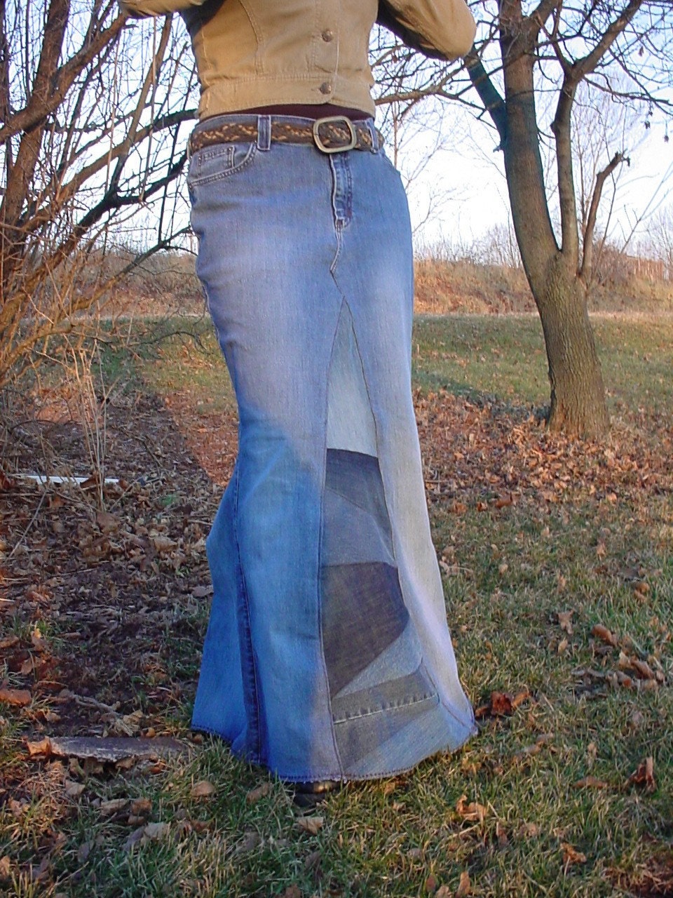 Long Jean Skirt 'Pieced and Patchwork' Custom Ordered To Your Size long jean skirt 0-18