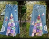 Classic Hippie patchwork Long Jean Skirt Custom Order to Your Size 0-14
