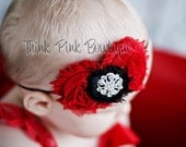 Black and Red baby girl headband, baby girl Christmas headband,shabby chic flower headband,holidays headband,baby hair bow.