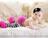 Zebra striped with hot pink ruffles baby and toddler leg warmers