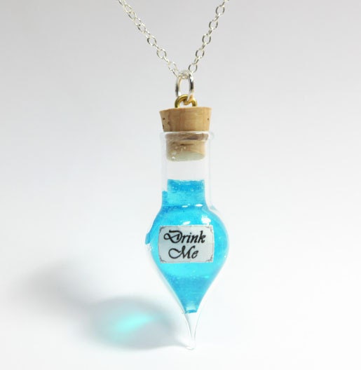 Alice in Wonderland Blue Drink Me Necklace
