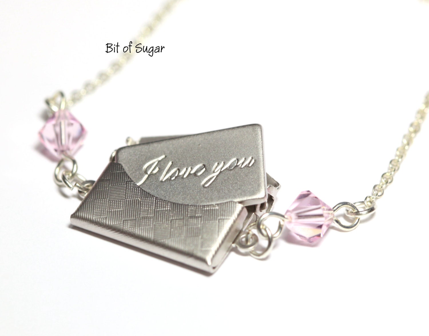 Silver Love Letter Necklace with Pink Swarovski Crystals