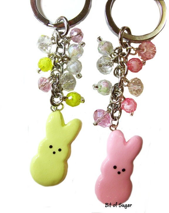 Marshmallow Peep Bunny Keychain in Pink or Yellow
