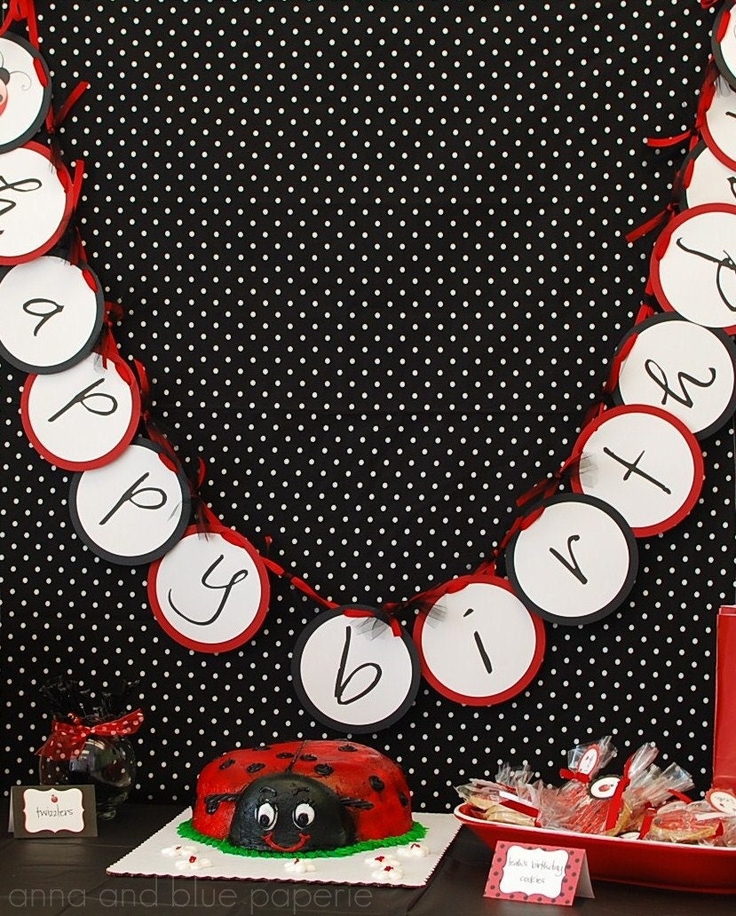 Ladybug Birthday banner - PRINTABLE diy ladybug Banner by anna and blue paperie Il_570xn