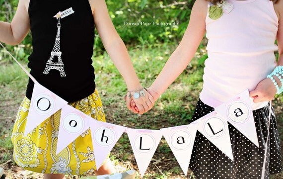 French Paris Eiffel Tower Birthday banners - PRINTABLE diy Pennant Banner - by anna and blue paperie Il_570xn