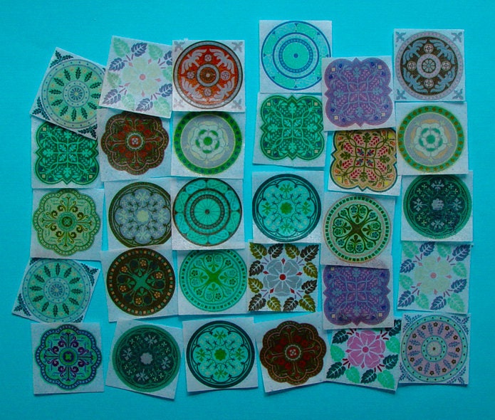 30 Green, Blue and Aqua Exotic Tile Medallion Wafer Paper Edible Images for your cookies, chocolates, cupcakes and cakes