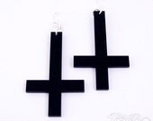Large Inverted Cross Earrings. BLACK
