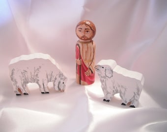 Jesus the Good Shepherd Wooden Doll Playset - made to order