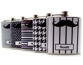 Mustache Flasks for Groomsmen Best Man Set of 5 Black and White  Hip Flasks 6oz or 8oz Wedding Favors