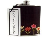 Flower Garden Liquor Flask 6 or 8 oz with Funnel and Tote Bag