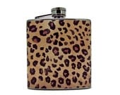 Leopard Print Flask  6 or 8 oz with Funnel and Tote Bag