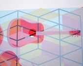 Test Print - Music Poster Bluegrass Guitar Monoprint