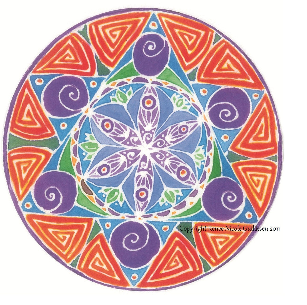 Handpainted Silk Hoop Windowhanging "Merkaba Flower"