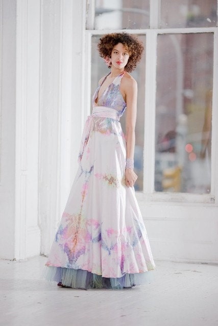 silk hand dyed halter dress with sash and train made custom bymomo soho