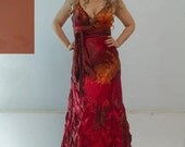 Red  Medium Pleated Gown with sash waist custom order without lace