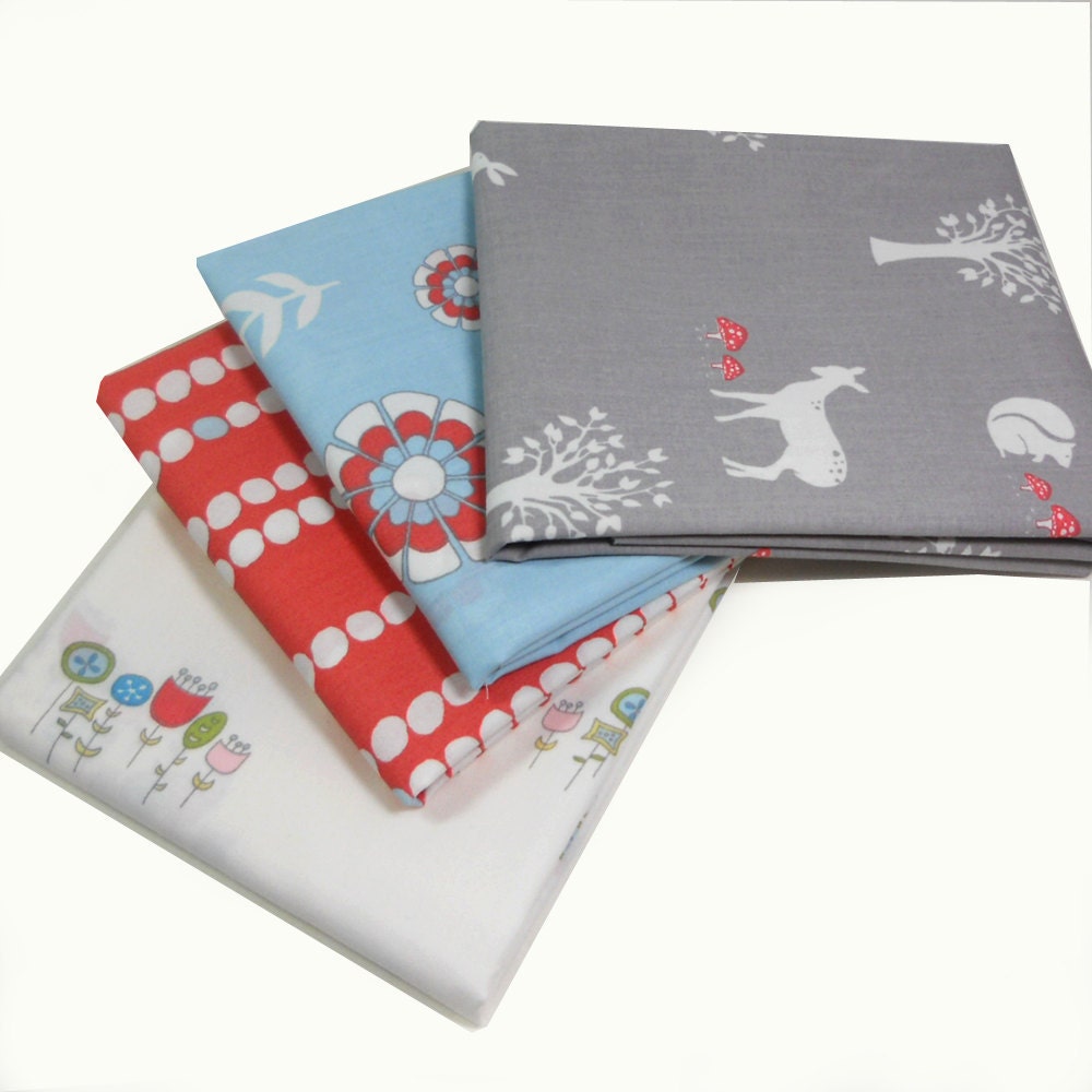 Bundle Half Yard Fabric Organic- Birch Fabrics Organic Cotton - Storyboek Collection by Jaycyn - 4 Half Yard Cuts - Childs Fabric