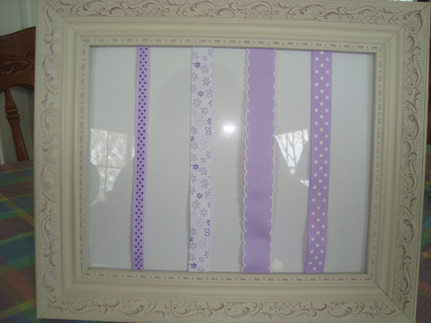 Hair Bow Holder 8" x10" Ivory and Lavender Wood Frame Decorative Girls Hair Bow Hair Clip Bow Board