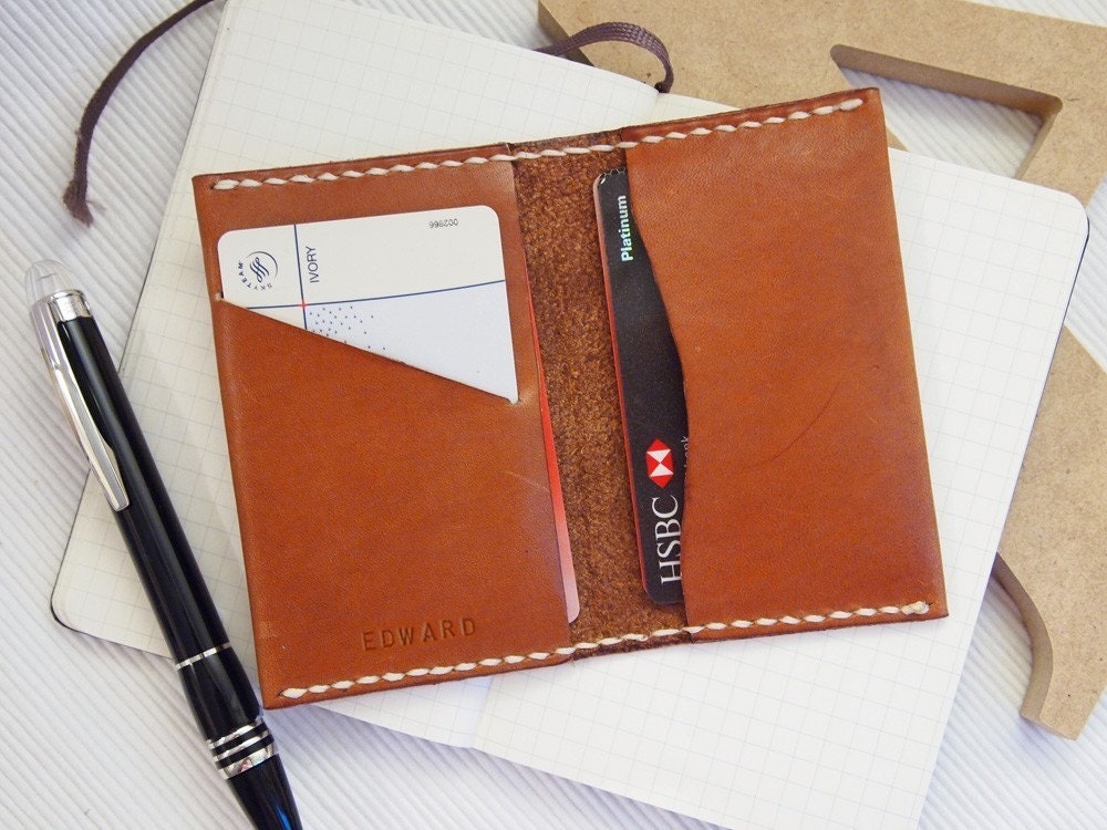 Personalized Card Holder - Rust - Leather - Hand Stitched