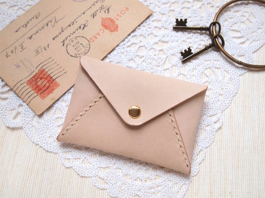 Personalized Envelope Card Holder - Leather - Nude - Hand Stitched