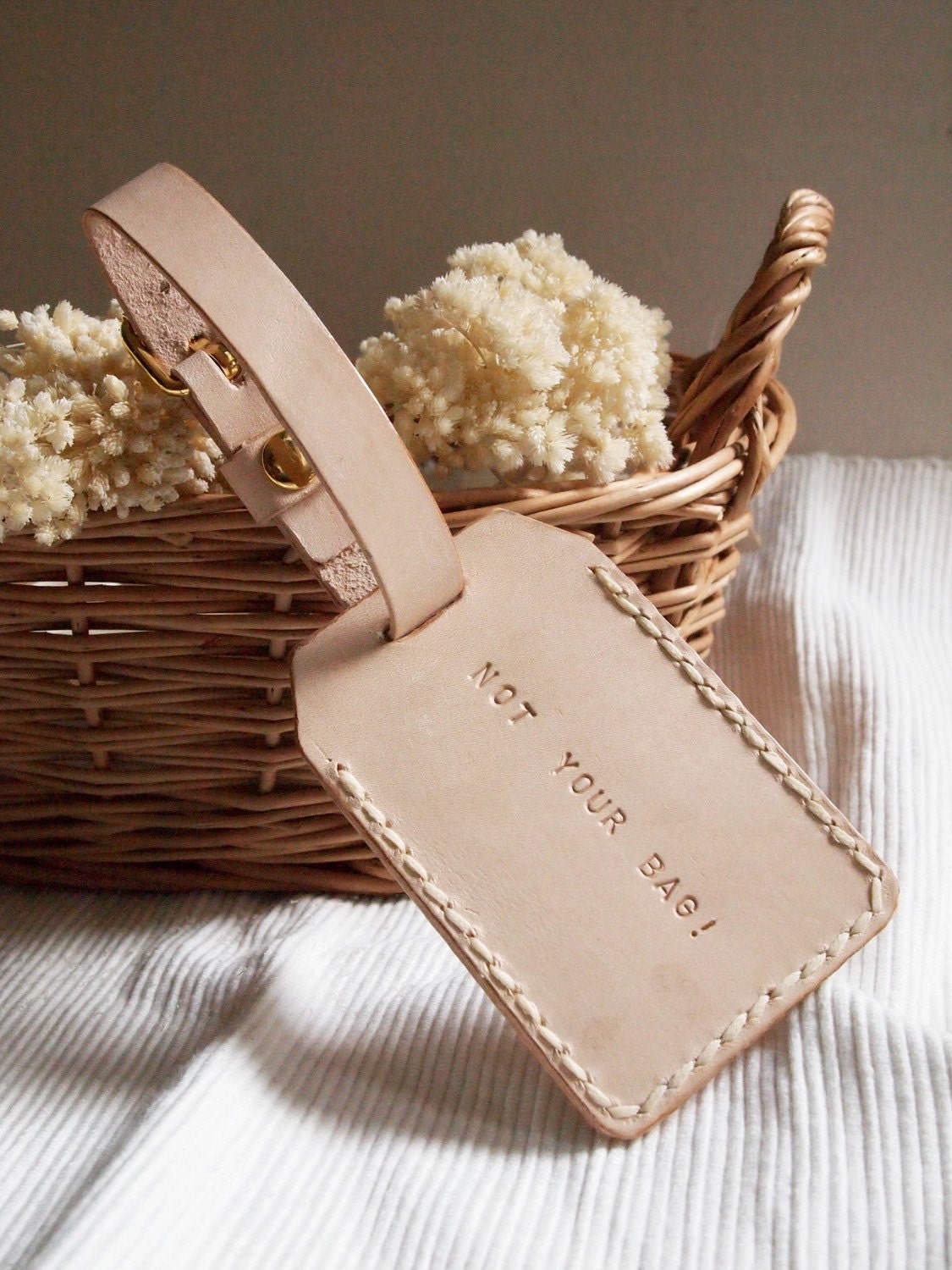 Double Sided Luggage Tag - Nude - Personalized - Leather - Hand Stitched