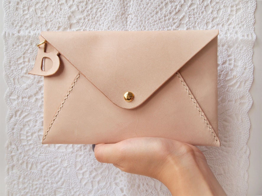 Personalized Envelope Clutch with Initial Letters - Leather - Rust - Hand Stitched - Front Page of Etsy