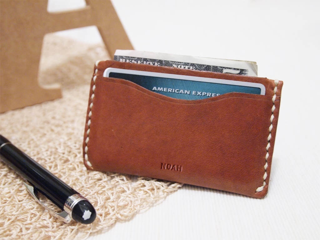 Personalized Money Card Holder - Leather - Hand Stitched