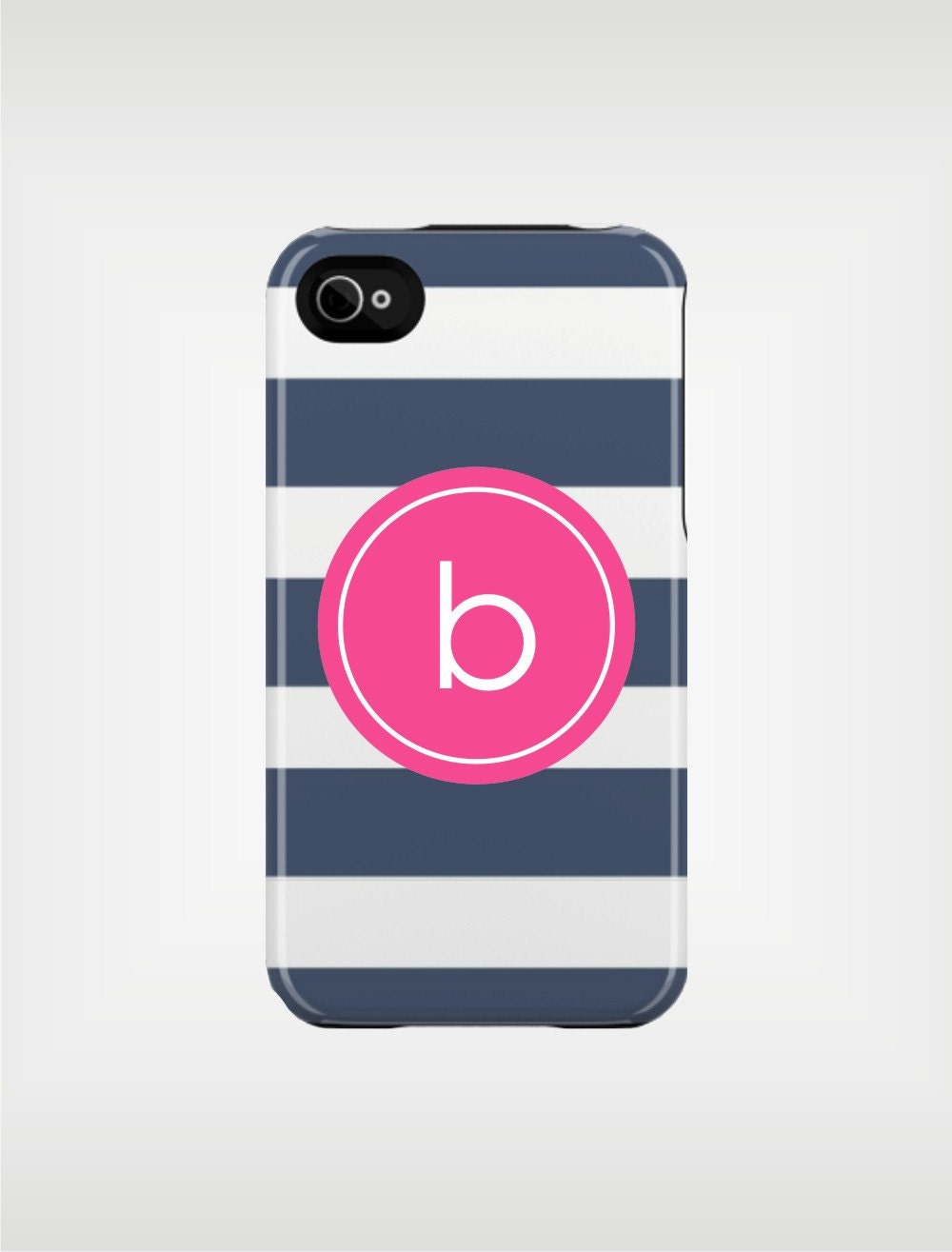 Personalized iPhone 5 Case 4 / 4S or 3G or Samsung - Navy Beach Stripe Pink Monogram - original design by a drop of golden sun