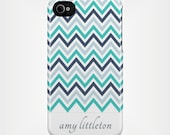Personalized iPhone 5 Case or Samsung Case 4 / 4S or 3G - Navy Aqua Turquoise Chevron - original design by a drop of golden sun
