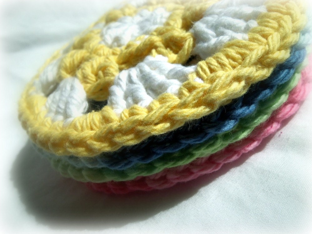 Spring Cotton Coaster Set - Set of 4 Coasters - Blue - Pink - Green - Yellow
