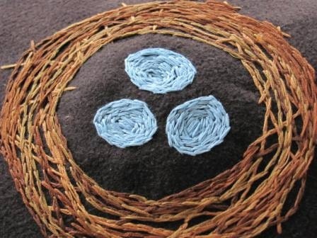 Robin Nest Pillow Cover. 16 inch. Brown and Blue.  Ecofriendly Felt.  Spring.  Woodland.