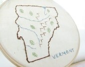 Vermont Embroidery Wall Art 6" Hoop. Hand embroidered.  Map Art.