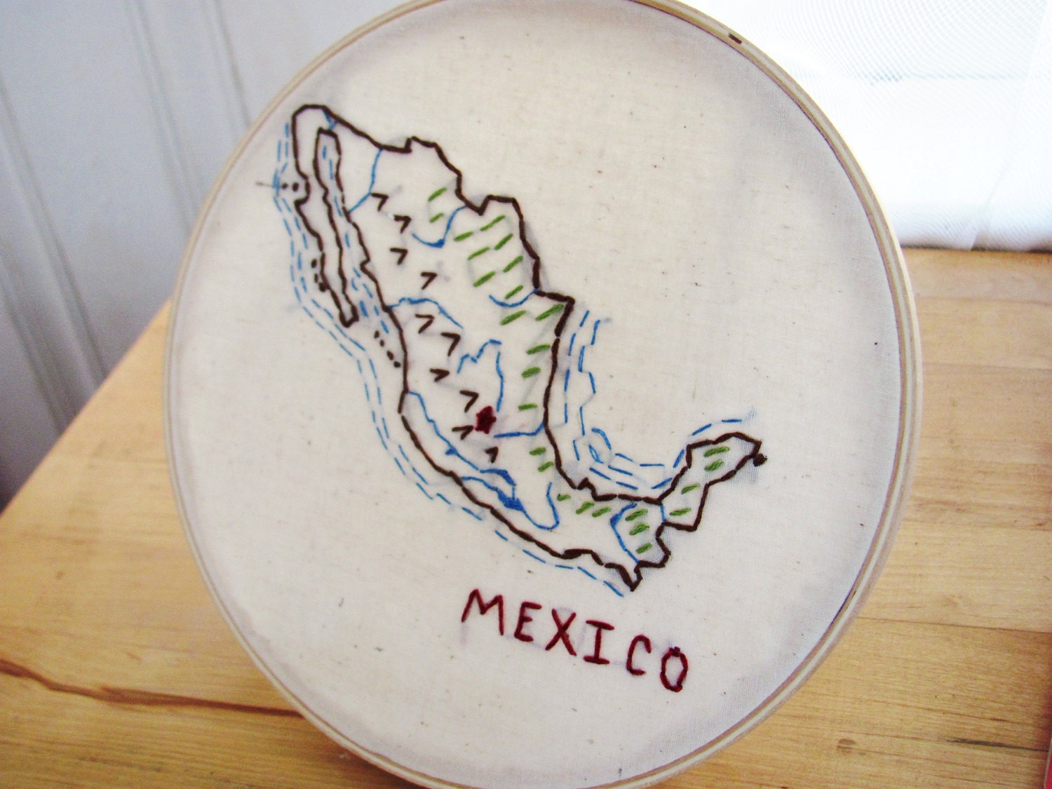 Mexico Embroidery Hoop Wall Art.  Map Art.