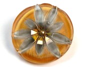 Button - modern Czech glass - golden yellow silver daisy flower - BK293E