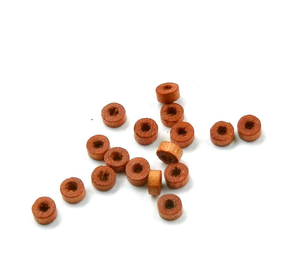 Tiny vintage Czech wood disc spacer beads - light brown - 50 pieces