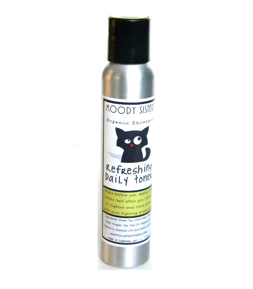 Organic Facial Toner-- Natural Vegan Daily Pore Toning with Acne Treatment--Mint with Apple Cider Vinegar and Witch Hazel