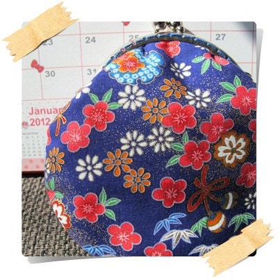 FREE SHIPPING - Handmade coin Purse Japan Kimono sakura on Blue