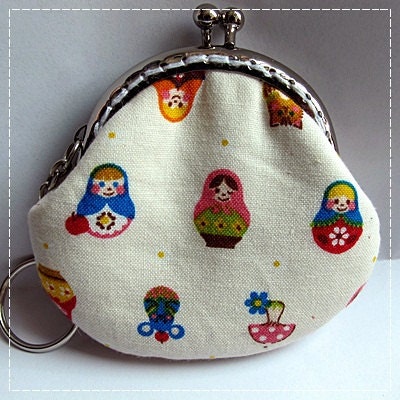 FREE SHIPPING - Little Handmade Coin Purse Russian Dolls